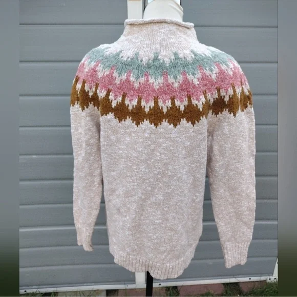 LL Bean Cotton Ragg Nordic Fair Isle Ski Funnel size Large - Picture 3 of 7